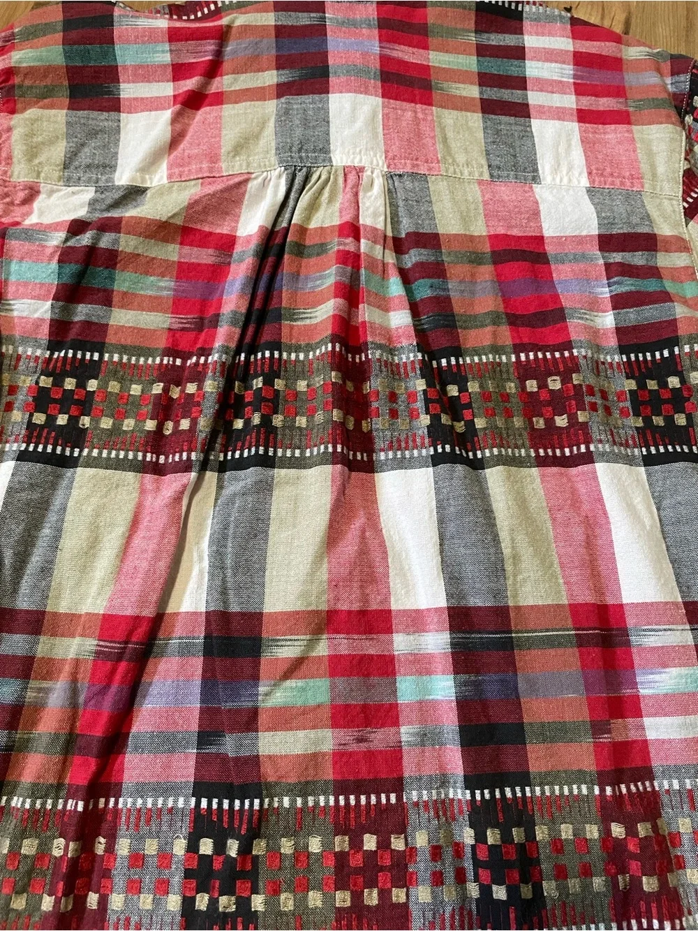 VTG Cabin Creek Geometric Plaid Short Sleeve Shirt S 100% Cotton Retro 90s